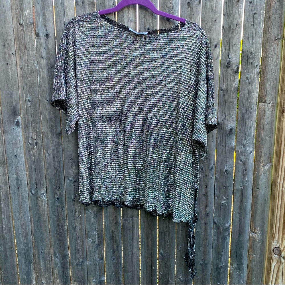 C, Mon Shiny Silver Metallic Side Tie Top